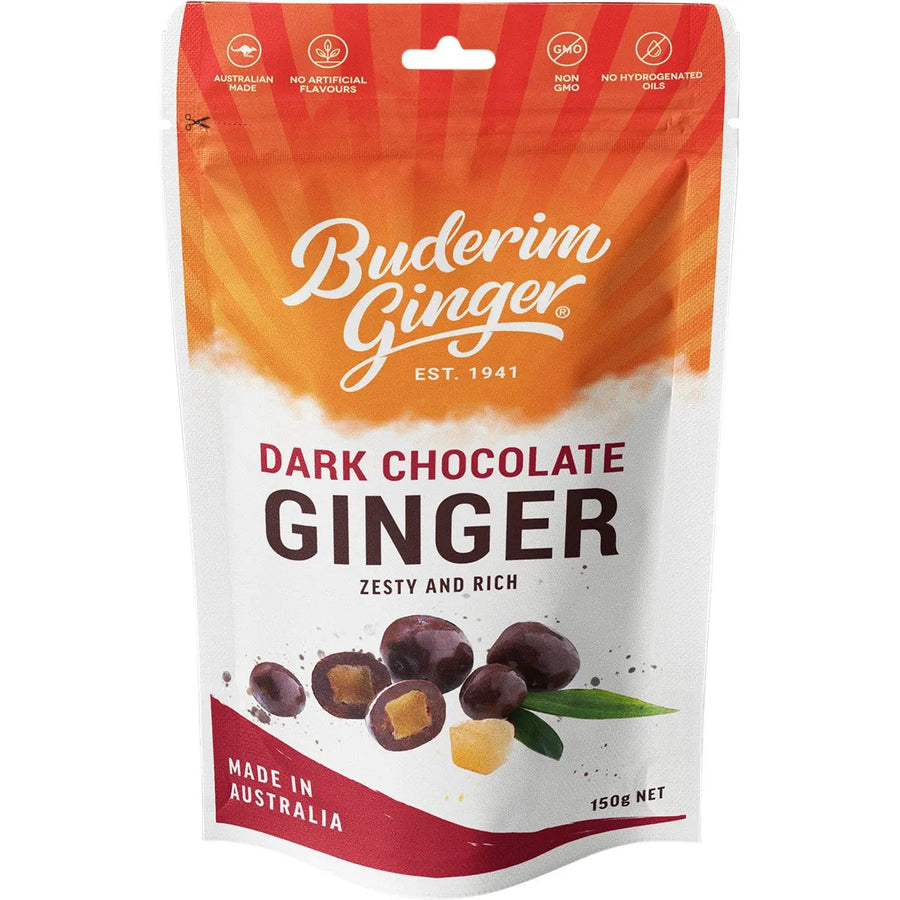 Buderim Dark Chocolate Ginger Zesty and Rich 150gr