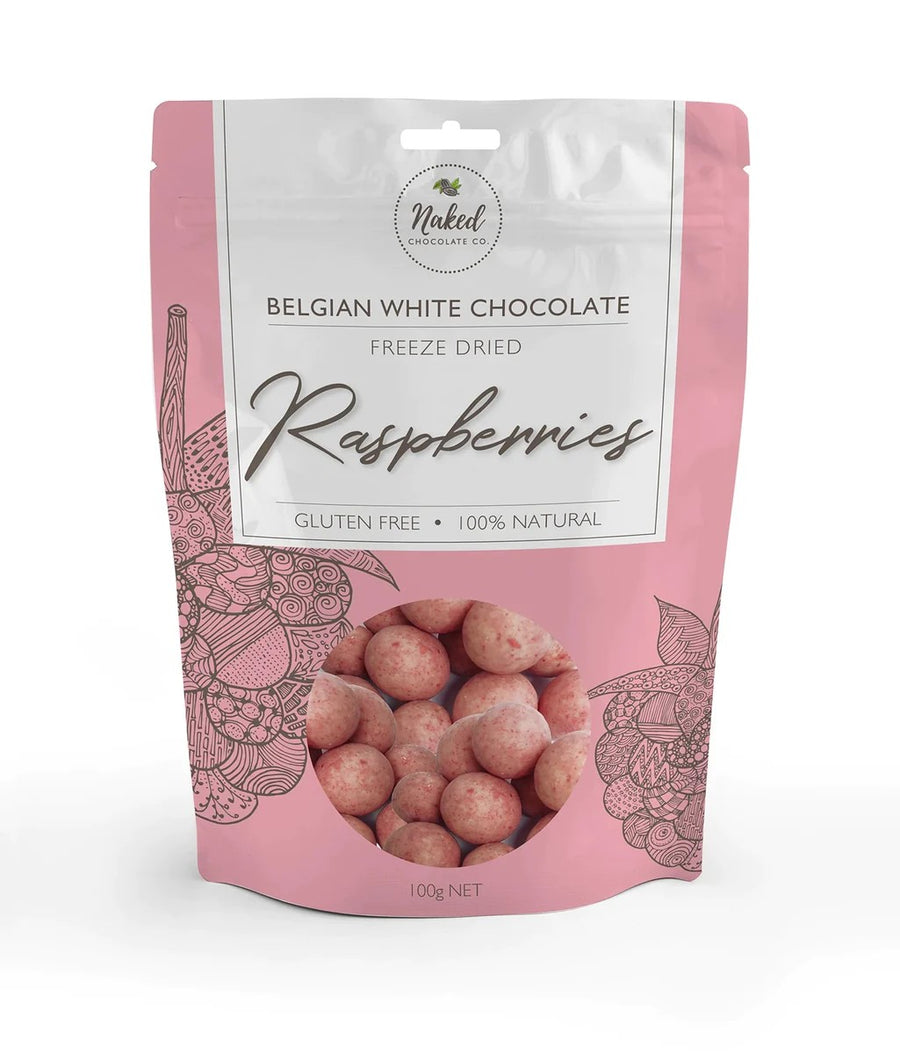 Naked White Chocolate Freeze Dried Raspberries 100gr