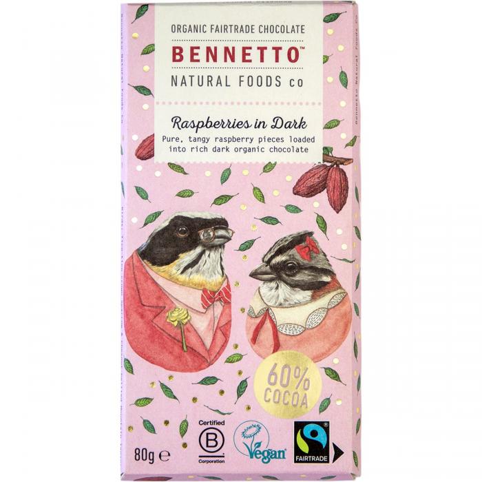 Bennetto Organic Dark Chocolate Raspberries in Dark 80gr