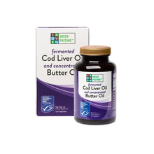 Load image into Gallery viewer, Green Pasture Fermented Cod Liver Oil &amp; Butter Oil Blend Capsules
