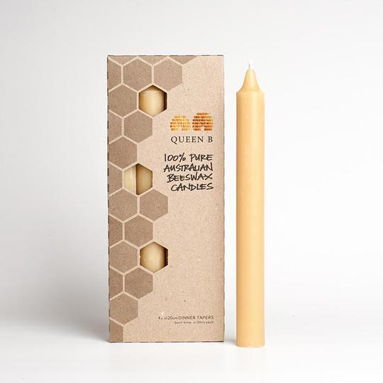 Queen B 20cm Taper Beeswax Candles (12hr Burn Time)